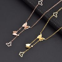 Titanium Steel 18K Gold Plated Lady Butterfly Rhinestones Pendant Necklace main image 1