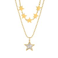 Acero Titanio Chapados en oro de 18k Ropa De Calle Enchapado Embutido Estrella Cascarón Collares En Capas main image 5