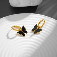 1 Pair Simple Style Butterfly Patchwork Titanium Steel Acrylic 18K Gold Plated Drop Earrings main image 3