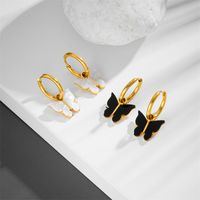 1 Pair Simple Style Butterfly Patchwork Titanium Steel Acrylic 18K Gold Plated Drop Earrings main image 1