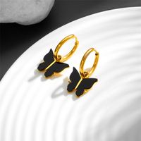 1 Pair Simple Style Butterfly Patchwork Titanium Steel Acrylic 18K Gold Plated Drop Earrings main image 5