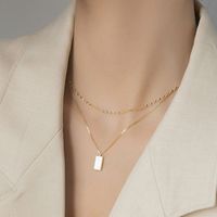 Titanium Steel 18K Gold Plated Simple Style Plating Inlay Rectangle Shell Layered Necklaces main image 3