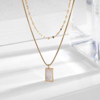 Titanium Steel 18K Gold Plated Simple Style Plating Inlay Rectangle Shell Layered Necklaces sku image 1