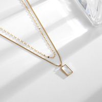Titanium Steel 18K Gold Plated Simple Style Plating Inlay Rectangle Shell Layered Necklaces main image 6
