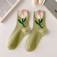 Women's Cute Flower Cotton Crew Socks A Pair sku image 2