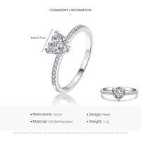 Ins Style Élégant En Forme De Coeur En Argent Sterling Creux Incrustation Zircon Plaqué Rhodium Anneaux main image 4