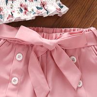 Casual Flower Double Button Backless Cotton Girls Clothing Sets main image 3