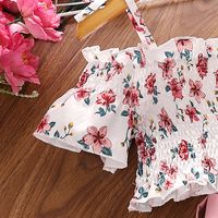 Casual Flower Double Button Backless Cotton Girls Clothing Sets main image 4