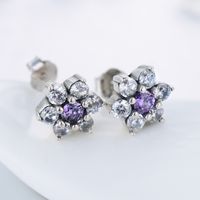 1 Pair Ins Style Vintage Style Streetwear Flower Sterling Silver Inlay Zircon Ear Studs main image 4