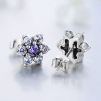 1 Pair Ins Style Vintage Style Streetwear Flower Sterling Silver Inlay Zircon Ear Studs main image 3