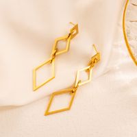 1 Pair Elegant Circle Rhombus Plating Stainless Steel 18k Gold Plated Drop Earrings main image 4
