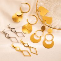 1 Pair Elegant Circle Rhombus Plating Stainless Steel 18k Gold Plated Drop Earrings main image 1
