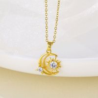 Stainless Steel Simple Style Plating Inlay Star Moon Zircon Pendant Necklace main image 1