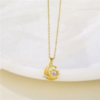 Stainless Steel Simple Style Plating Inlay Star Moon Zircon Pendant Necklace sku image 1