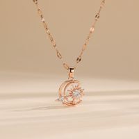 Stainless Steel Simple Style Plating Inlay Star Moon Zircon Pendant Necklace sku image 2