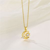 Stainless Steel Simple Style Plating Inlay Star Moon Zircon Pendant Necklace main image 2