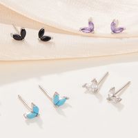 1 Pair Simple Style Leaf Sterling Silver Inlay Zircon Ear Studs main image 1