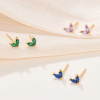 1 Pair Simple Style Leaf Sterling Silver Inlay Zircon Ear Studs main image 3