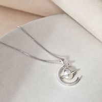 Elegant Moon Planet Sterling Silver Inlay Freshwater Pearl Zircon Pendant Necklace main image 2