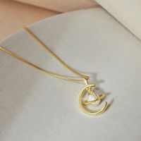 Elegant Moon Planet Sterling Silver Inlay Freshwater Pearl Zircon Pendant Necklace main image 3