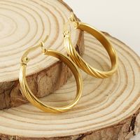 1 Pair Retro Simple Style Round Stripe Plating Stainless Steel Titanium Steel 18K Gold Plated Hoop Earrings main image 2