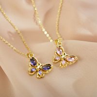 Casual Elegant Vacation Butterfly Steel Hollow Out Inlay Zircon Pendant Necklace main image 1