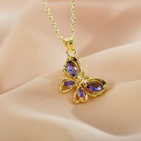 Casual Elegant Vacation Butterfly Steel Hollow Out Inlay Zircon Pendant Necklace main image 4