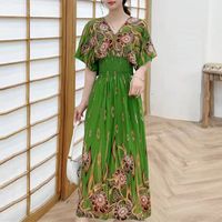 Women's Sundress Tea Dress Vintage Style Vacation Sexy V Neck Printing Washed Half Sleeve Ditsy Floral Leaves Maxi Long Dress Casual Daily Beach main image 5