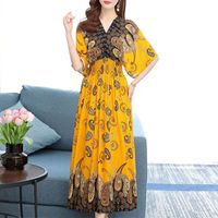 Women's Sundress Tea Dress Vintage Style Vacation Sexy V Neck Printing Washed Half Sleeve Ditsy Floral Leaves Maxi Long Dress Casual Daily Beach main image 11