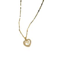 Titanium Steel Sweet Plating Inlay Heart Shape Artificial Gemstones Pendant Necklace main image 4
