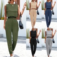 Women's Casual Solid Color Cotton Blend Polyester Pants Sets main image 1