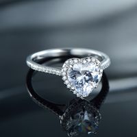 Elegant Romantic Heart Shape Sterling Silver Rhodium Plated Zircon Rings In Bulk main image 5