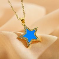 Elegant Shiny Star Steel Enamel Inlay Zircon Pendant Necklace main image 8