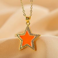 Elegant Shiny Star Steel Enamel Inlay Zircon Pendant Necklace main image 7