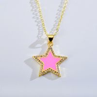 Elegant Shiny Star Steel Enamel Inlay Zircon Pendant Necklace main image 6