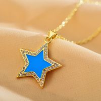 Elegant Shiny Star Steel Enamel Inlay Zircon Pendant Necklace sku image 1