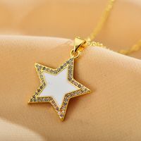Elegant Shiny Star Steel Enamel Inlay Zircon Pendant Necklace sku image 3