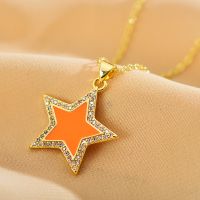 Elegant Shiny Star Steel Enamel Inlay Zircon Pendant Necklace sku image 4