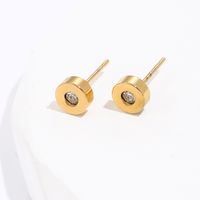 1 Pair Retro Simple Style Round Dots Plating Inlay 201 Stainless Steel Zircon 18K Gold Plated Ear Studs main image 5