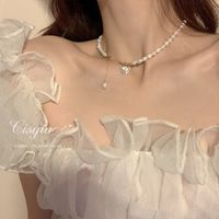 Simple Style Heart Shape Alloy Copper Plating Inlay Artificial Pearls Women's Layered Necklaces sku image 60