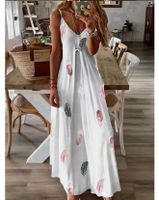 Women's Strap Dress Casual V Neck Printing Sleeveless Feather Maxi Long Dress Daily main image 4