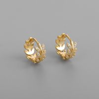 1 Pair Simple Style Leaf Brass Inlay Rhinestones Ear Studs sku image 1