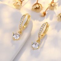 1 Pair Simple Style Commute Round Copper Inlay Zircon Drop Earrings main image 1