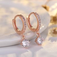 1 Pair Simple Style Commute Round Copper Inlay Zircon Drop Earrings main image 6