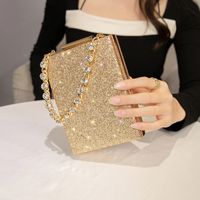 Gold Pvc Solid Color Square Evening Bags main image 3