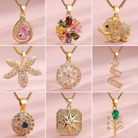 Stainless Steel 18K Gold Plated Elegant Shiny Plating Inlay Maple Leaf Flower Zircon Pendant Necklace main image 11