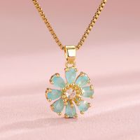 Stainless Steel 18K Gold Plated Elegant Shiny Plating Inlay Maple Leaf Flower Zircon Pendant Necklace main image 2