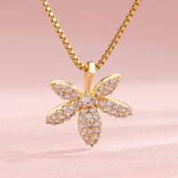 Stainless Steel 18K Gold Plated Elegant Shiny Plating Inlay Maple Leaf Flower Zircon Pendant Necklace main image 8