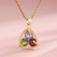 Stainless Steel 18K Gold Plated Elegant Shiny Plating Inlay Maple Leaf Flower Zircon Pendant Necklace main image 9