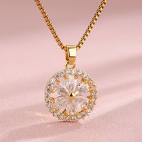 Stainless Steel 18K Gold Plated Elegant Shiny Plating Inlay Maple Leaf Flower Zircon Pendant Necklace main image 7